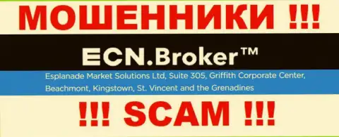 Незаконно действующая компания ECN Broker пустила корни в оффшоре по адресу: Suite 305, Griffith Corporate Center, Beachmont, Kingstown, St. Vincent and the Grenadine, будьте внимательны