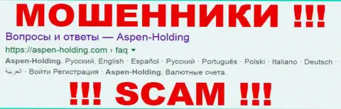 Aspen Holding - это ЖУЛИКИ !!! SCAM !!!