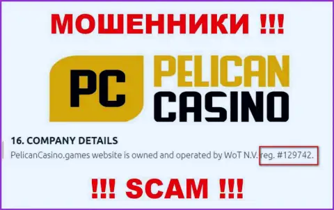 Номер регистрации PelicanCasino Games, который взят с их официального интернет-ресурса - 12974