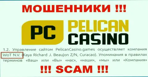 Юр лицо компании PelicanCasino Games - это ВоТ Н.В.