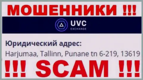 UVC Exchange - это противозаконно действующая компания, которая отсиживается в офшоре по адресу - Harjumaa, Tallinn, Punane tn 6-219, 13619