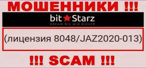 На веб-ресурсе BitStarz предоставлена их лицензия, но это чистой воды мошенники - не надо верить им