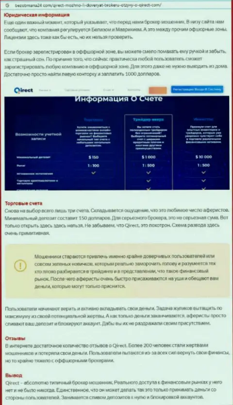 Qirect - это АФЕРИСТЫ !!! Способы противоправных махинаций и отзывы потерпевших