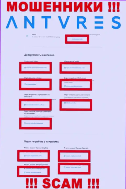 Не отправляйте сообщение на адрес электронной почты обманщиков AntaresTrade, показанный на их сайте в разделе контактных данных - это довольно-таки рискованно