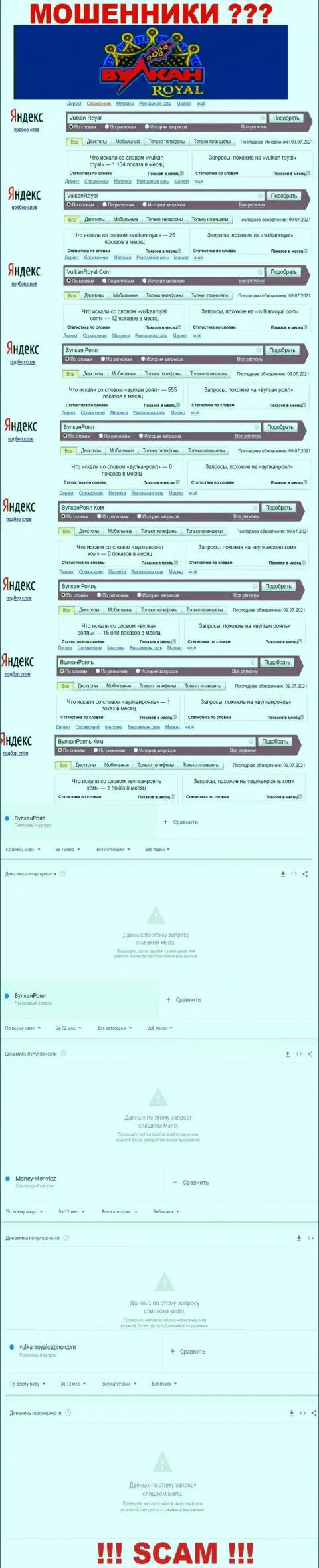 Информация о числе online запросов инфы об махинаторах Вулкан Рояль