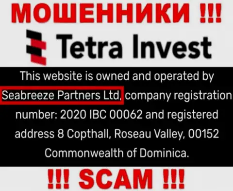 Юр лицом, владеющим мошенниками Тетра Инвест, является Seabreeze Partners Ltd