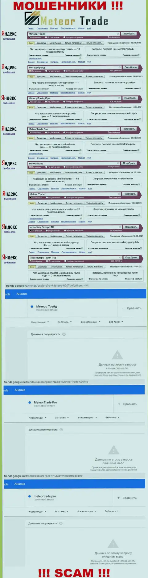 Анализ онлайн запросов, относительно обманщиков MeteorTrade, в internet сети