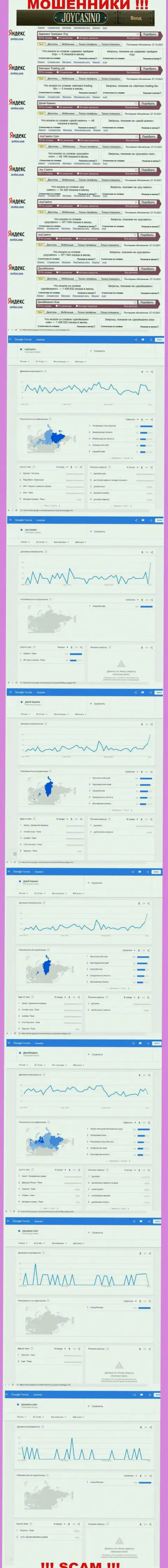 Какое количество брендовых онлайн-запросов в поисковиках инета есть по конторе Джой Казино