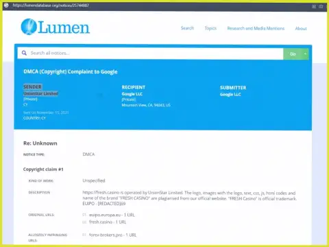 Жалоба на internet страницу информационного ресурса Forex-Brokers.Pro со статьей об мошенниках Fresh Casino