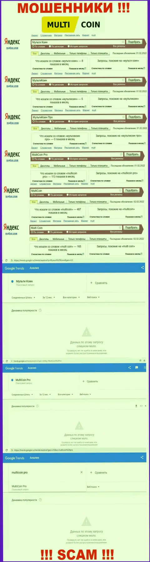 Статистические показатели поисковых запросов по бренду Мульти Коин