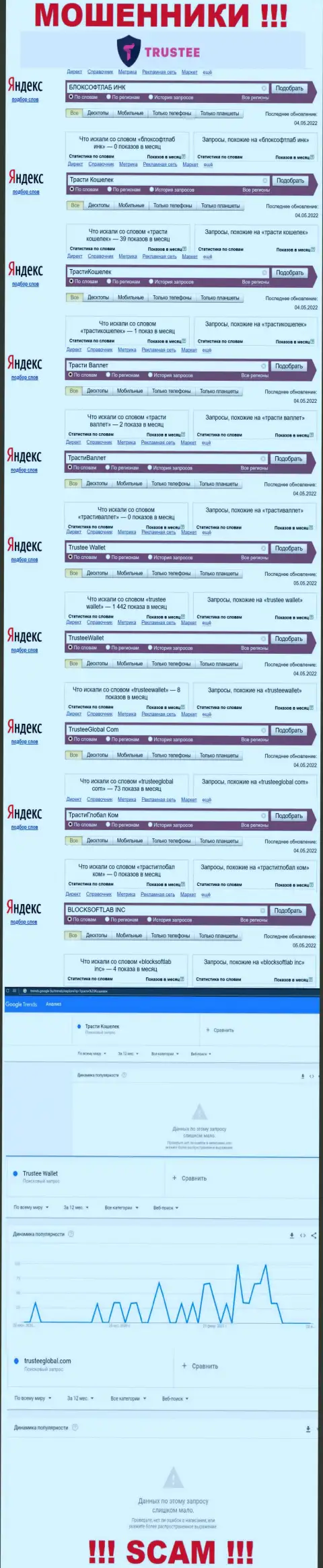 Вот такое число поисковых запросов в internet сети по мошенникам Трасти Валлет