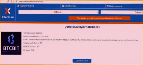 Информационная публикация о обменном онлайн-пункте BTCBit Net на ресурсе Иксрейтес Ру