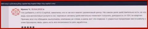 Валютные игроки рассказывают на информационном ресурсе 1001Otzyv Ru, что они довольны трейдингом с организацией BTG-Capital Com