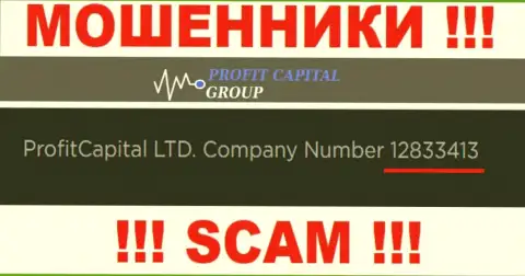 Регистрационный номер Profit Capital Group, который показан мошенниками на их web-ресурсе: 12833413