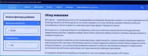 Обзор условий трейдинга дилингового центра BTG Capital на сайте Директери Финансмагнат Ком