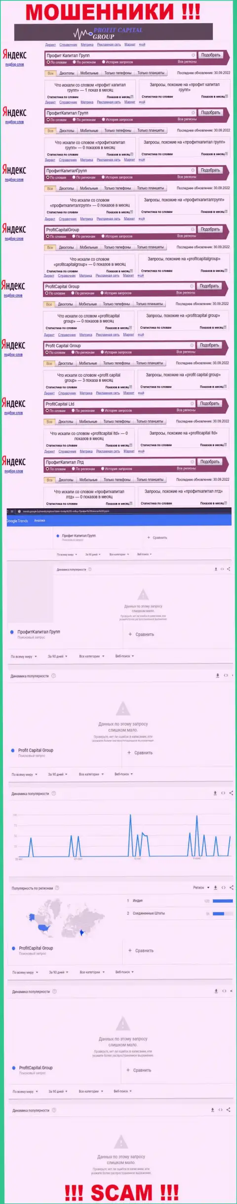 Аналитика online-запросов по мошенникам ПрофитКапитал Групп во всемирной интернет сети