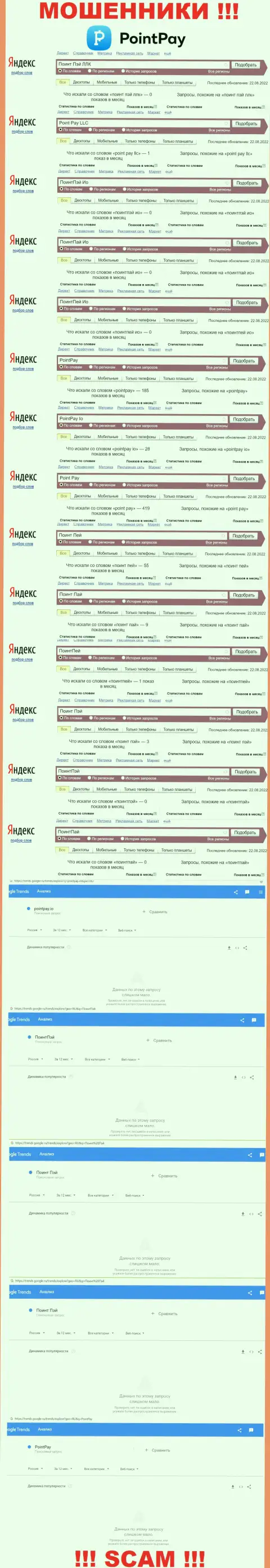 Статистика числа обзоров информации об мошенниках Поинт Пай в глобальной сети internet