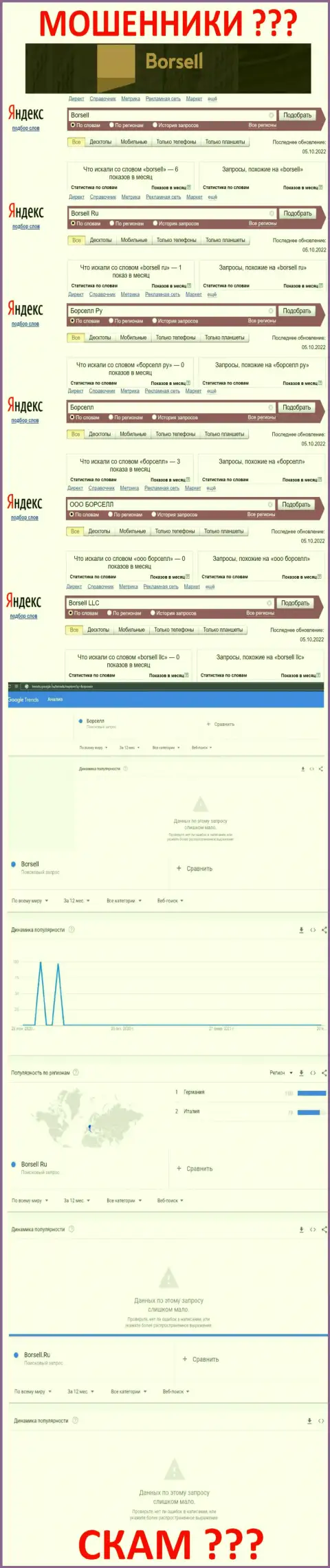 Аналитика запросов, касательно мошенников ООО БОРСЕЛЛ, в сети