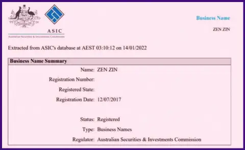 Регистрация биржи Зиннейра Ком австралийским финансовым регулятором