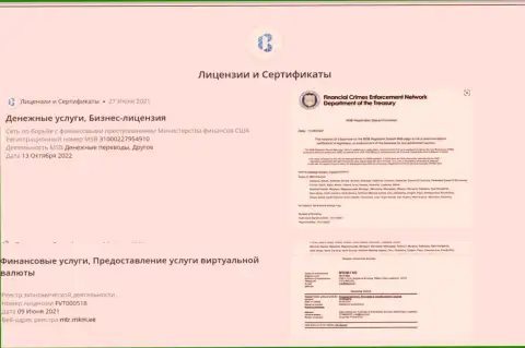 Лицензионные документы и сертификаты, которые есть у криптовалютного онлайн обменника BTCBit Sp. z.o.o.