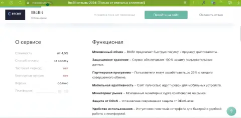 Условия предоставления услуг криптовалютного обменного онлайн пункта BTCBit в информационной публикации на веб-сайте НикСоколов Ру