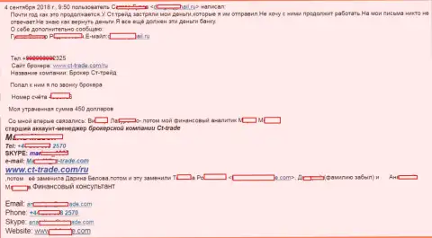 Отзыв биржевого трейдера Форекс компании СТ Трейд, который в ходе взаимодействия с этой forex конторой проиграл 450 долларов